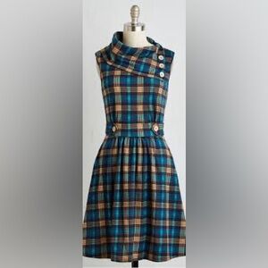 Modcloth Blue and Brown Plaid Dress